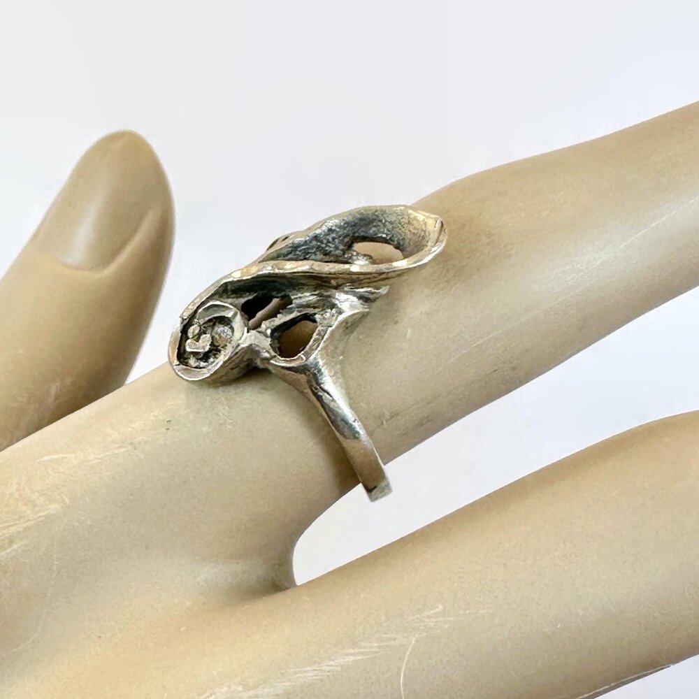 Vintage Modern Ring Sterling Silver:  70s Organic Diamond Cut Contemporary - Picture 5 of 5